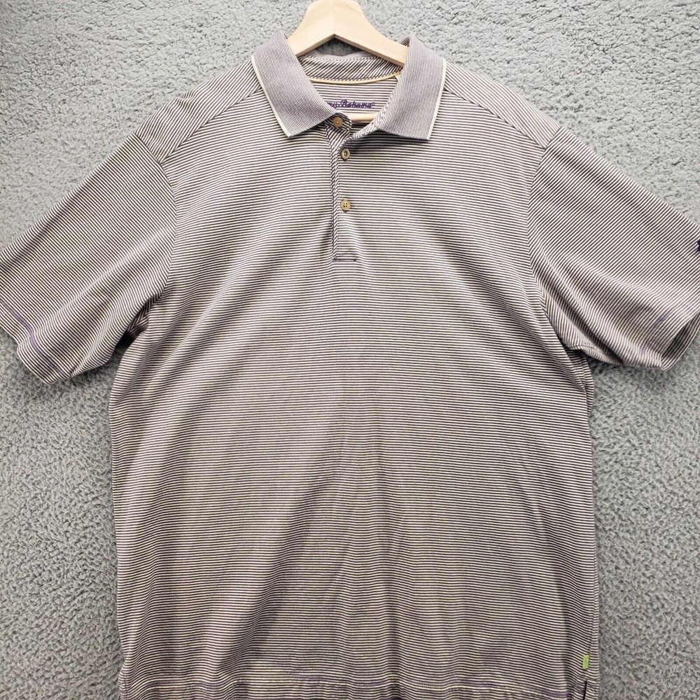 Tommy Bahama Shirt mens Large Purple Striped Short Sleeve Collared Polo